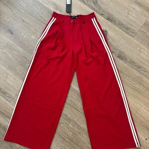 Lioness Red Wide-Leg Pants with White Stripes